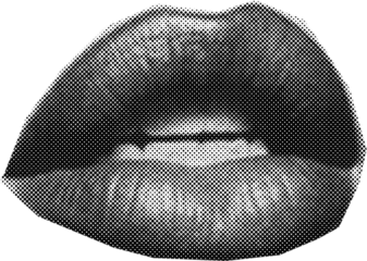 Magazine clipping, halftone photo of a woman's beautiful plump lips, open mouth, emotions.