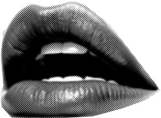 Magazine clipping, halftone photo of a woman's beautiful plump lips, open mouth, emotions.