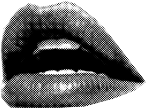 Magazine clipping, halftone photo of a woman's beautiful plump lips, open mouth, emotions.
