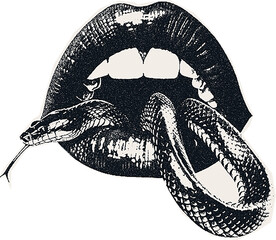 Magazine clipping, halftone photo of a woman's beautiful plump lips, open mouth, emotions.