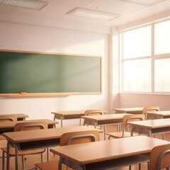 a classroom with a green chalkboard on the wall and a picture of a green board on the wall, a classroom with a chalkboard that says  the word  on it.
