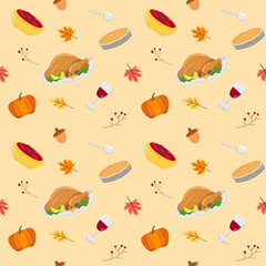 Seamless pattern of Thanksgiving day, thanksgiving dinner in illustration vector style for using as background, wallpaper, printing