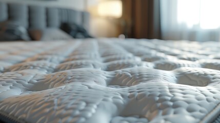 Fototapeta premium Bed with a white mattress and a grey headboard