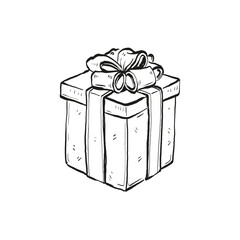 Merry Christmas and Happy New Year illustration, for greeting cards, posters, holiday covers. Xmas festive linocut black hand drawn.