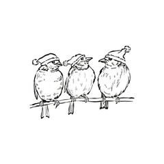 Merry Christmas and Happy New Year illustration, for greeting cards, posters, holiday covers. Xmas festive linocut black hand drawn.