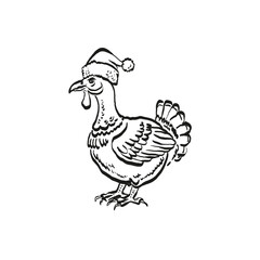 Merry Christmas and Happy New Year illustration, for greeting cards, posters, holiday covers. Xmas festive linocut black hand drawn.