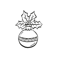 Merry Christmas and Happy New Year illustration, for greeting cards, posters, holiday covers. Xmas festive linocut black hand drawn.