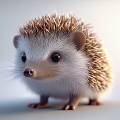 Obraz premium A cute hedgehog with soft fur and sharp quills stands on a smooth surface, showcasing its round body and inquisitive expression in a bright and softly lit environment