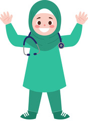 Smiling Muslim Female Doctor Wearing Hijab and Scrubs