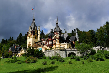 view of the fairytale Romanian Peles Castle