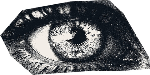 Cutting from a black and white magazine, scrapbooking element of the eyes.