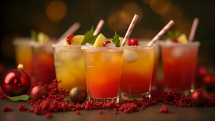 Impressive Selection of Colorful Christmas Mocktails for Children at an Inviting Holiday Gathering