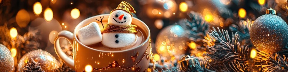 cocoa snowman and Christmas tree. Selective focus