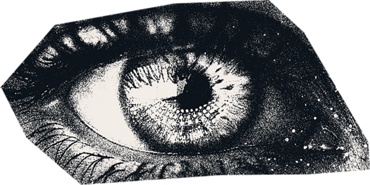 Cutting from a black and white magazine, scrapbooking element of the eyes.