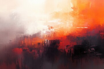 Obraz premium Colorful abstract painting orange, red, white hues blending together.