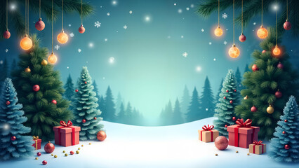 Obraz premium Dreamy Christmas Winter Greeting Wallpaper for Spa and Hotel Receptions with Magical Cartoon Illustrations
