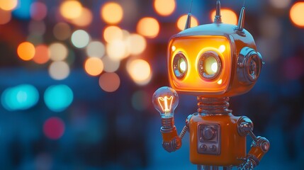 A Mini Robot with a Lightbulb Showcasing a Whimsical