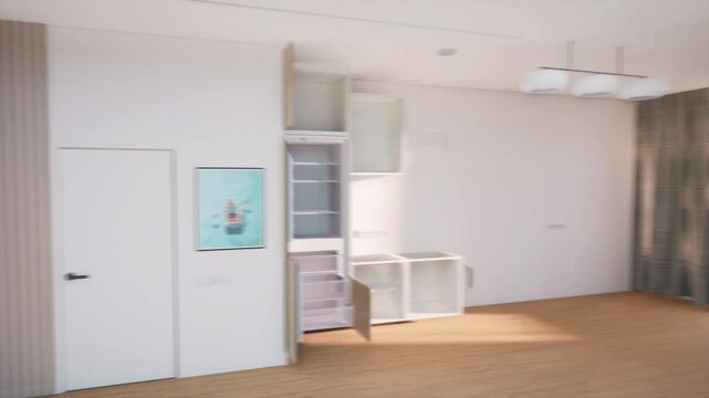 3D Interior Design Journey as Software Creatively Fills an Apartment With Furniture. Innovative Technology in Modern Home Decor Creation. Concept of Moving in and Furnishing Apartment