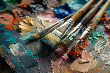 Obraz premium Generative AI image of talented artist passionately painting with vibrant colors on a large canvas in an art studio