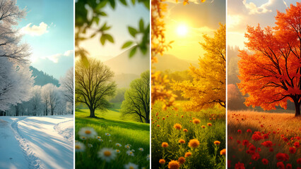 A Stunning Visual Representation of the Four Seasons: Captivating Nature Banners Showcasing Winter, Spring, Summer, and Autumn