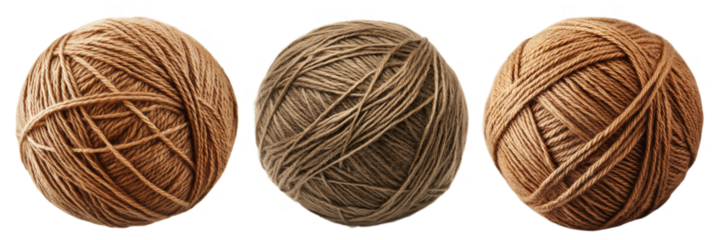 Set of brown balls of yarn isolated on the background. Yarn clipart on a transparent background. Generative AI.