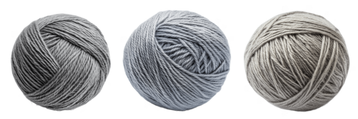 Set of gray balls of yarn isolated on the background. Yarn clipart on a transparent background. Generative AI.