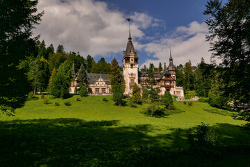 view of the fairytale Romanian Peles Castle