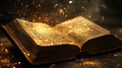 Fototapeta premium Dusty old book with particles floating in light
