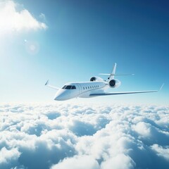Obraz premium Elegant aircraft soars into a clear blue sky above fluffy white clouds during daytime