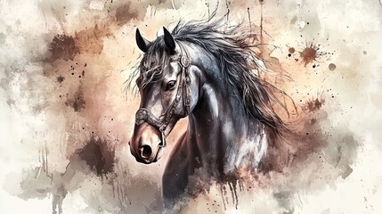 Obraz premium Stunning Close-Up Portrait of a Sleek Black Stallion with Shimmering Mane: Perfect for Equine Art Posters or Stylish Sports Décor