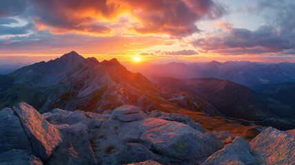 Obraz premium Serene sunset landscape of Slovakia's rocky mountain range