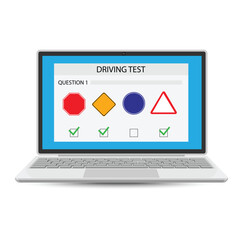 Passing online exam driving license. Driving school. Traffic rules learning