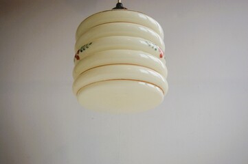 White cylindrical glass ceiling lamp from 1920s.