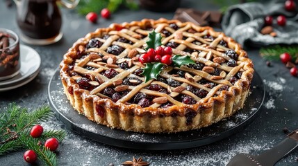 Christmas cake in Christmas style. Selective focus