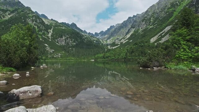 Poprad lake landscape - Popradske pleso in High Tatras mountains at summer, Slovakia, 4k