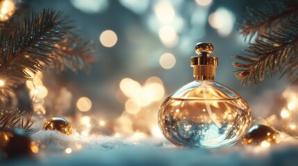 Abstract holiday background with luxury perfume bottle