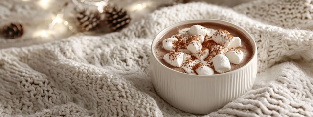 cocoa with marshmallows Christmas concept. Selective focus