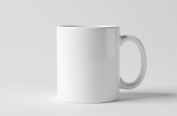 Blank White Ceramic Coffee Mug on Light Background, Angled for Logo or Design Placement