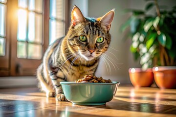 Healthy eating for Fluffy:  delicious pet food for a happy, healthy cat.
