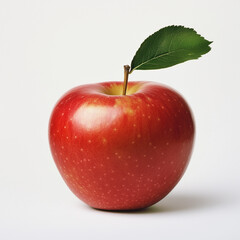 Red Apple with Leaf White Background
