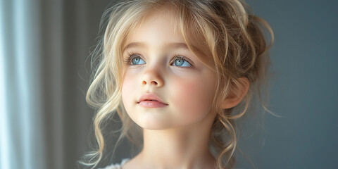 Fototapeta premium Portrait of a little pretty girl looking away