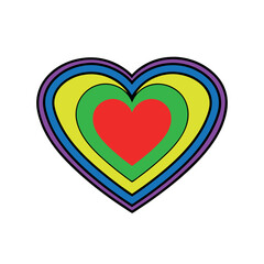 Colorful Heart with a Red Center, Arranged in Rainbow Stripes, Set Against a White Background for a Clean, Bold Love Symbol, Multiple color Love, Love icon, Colorful Love, Heart symbol