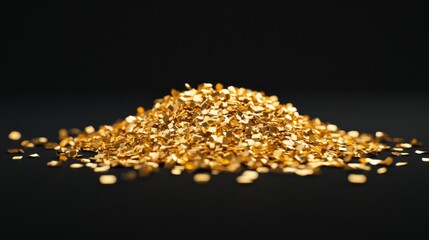 A pile of gold coins on a black background