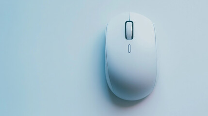 A sleek white computer mouse rests on a clean white background, showcasing its smooth design and minimalistic features