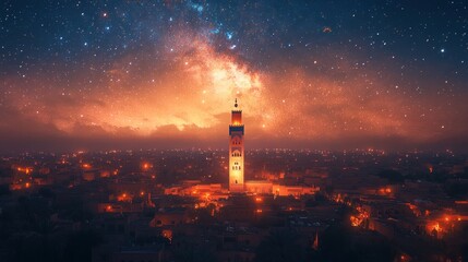 Fototapeta premium Night Sky Above Moroccan City