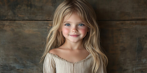 Fototapeta premium Portrait of a beautiful little girl looking at the camera
