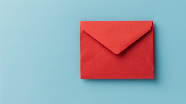 A vibrant red envelope placed on a light blue background, perfect for sending heartfelt messages and special notes