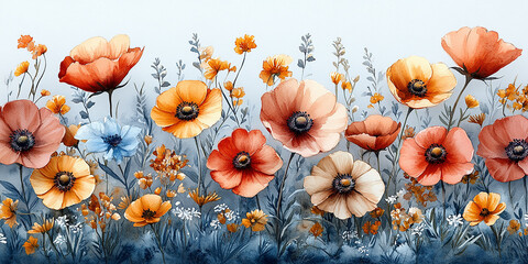 Fototapeta premium watercolor illustration depicting colorful flowers painting on canvas