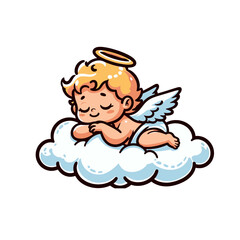 Fototapeta premium cute baby angel on cloud graphic vector illustration
