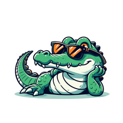 Crocodile or alligator in sunglasses cartoon character. isolated vector illustration